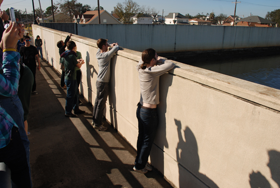 Typical lack of a view of the water at an outfall canal.